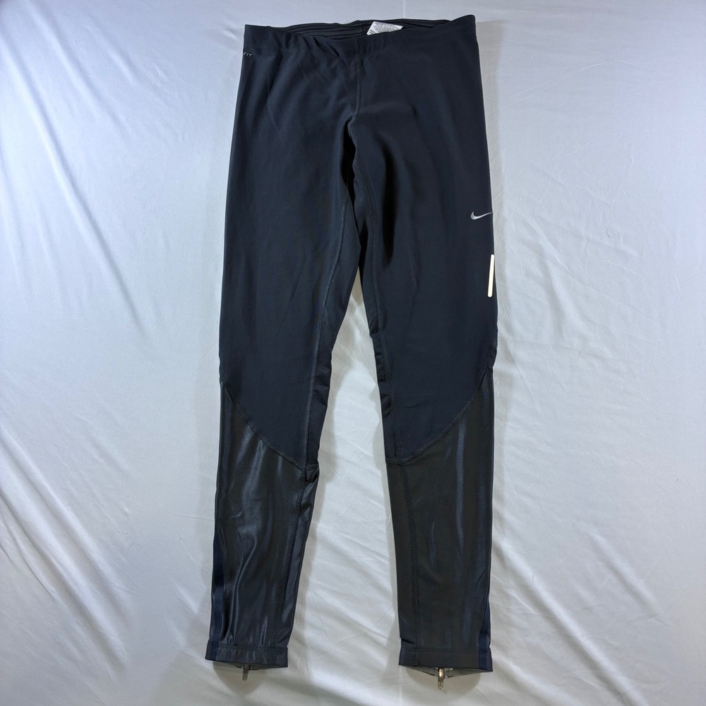 Nike Dri-FIT Stay Warm Running Tights Gray Shiny Leggings 439633-060 Womens M